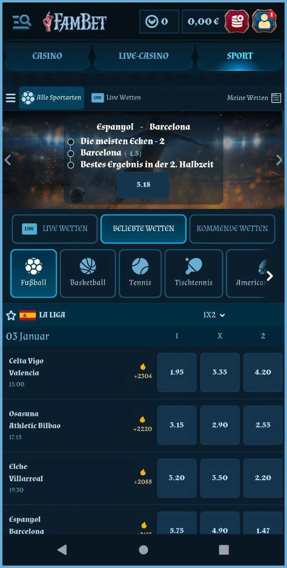 Pre-Match-Wetten bei FamBet