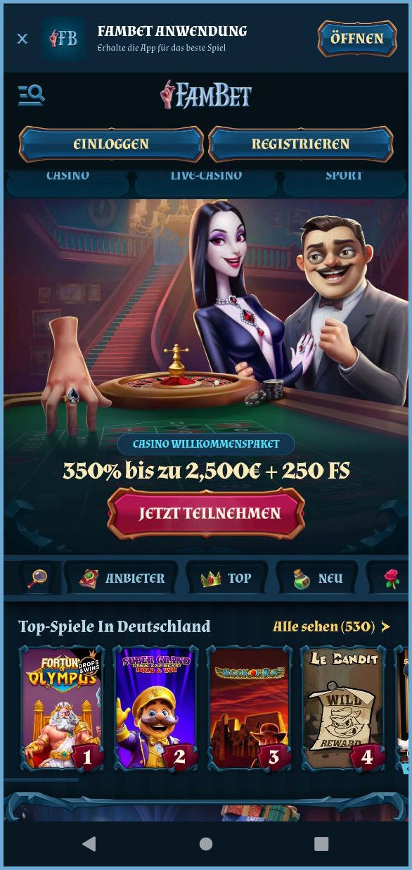 Übersicht der FamBet-Hauptseite